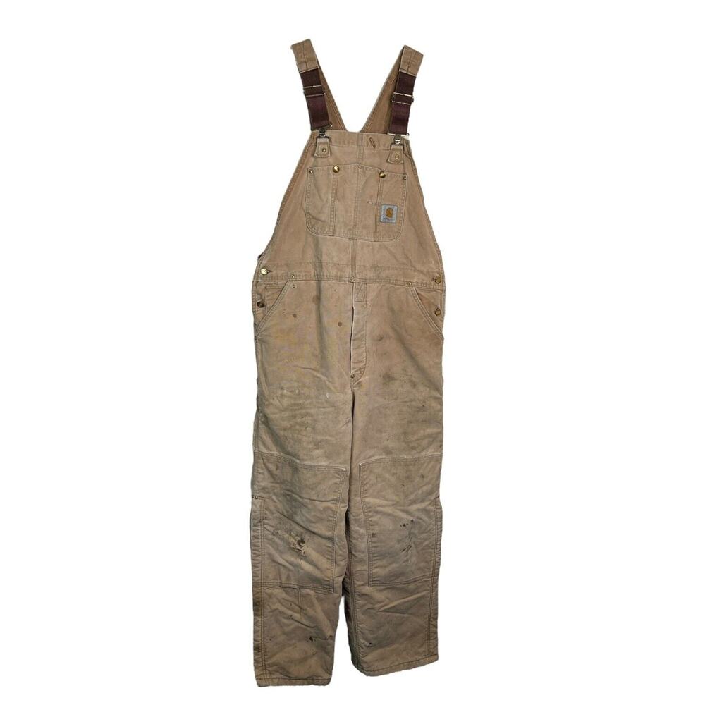 Carhartt VTG Quilt Lined Insulated Duck Double Knee Overalls FLAW Brown 40x32